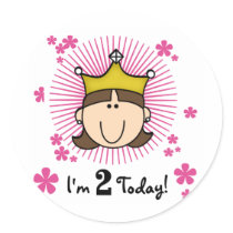 Brunette Princess 2nd Birthday Tshirts and Gifts Stickers