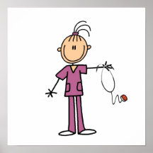 Brunette Stick Figure Nurse Print