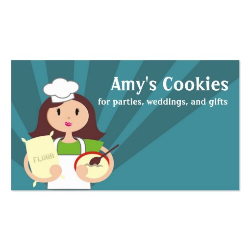 Brunette woman baking chef flour business cards