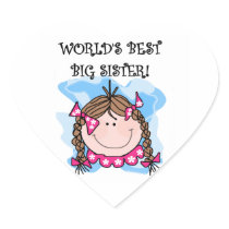 Brunette World's Best Big Sister Gifts Heart Sticker