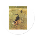 Bruno Liljefors - Beagle Dog and Fox 1885 Oil Sticker