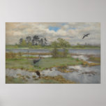 Bruno Liljefors  Landscape W/ Cranes @ Water  1924 Poster