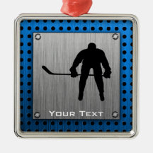 Brushed Aluminium look Hockey Christmas Tree Ornaments