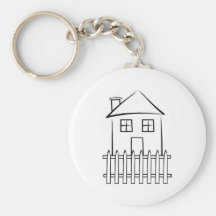 Brushstroke White Picket Fence House Keychains