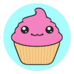 Bubble Gum Frosting Kawaii Cupcake Round stickers