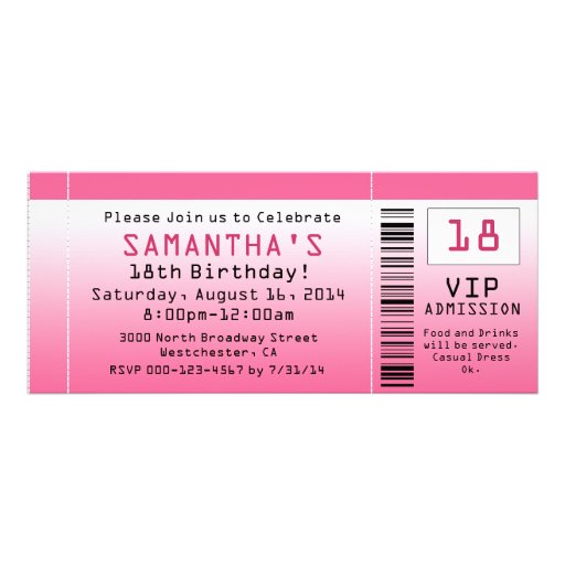Bubble Pink Ticket Invitations