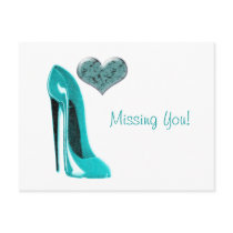 Bubblegum Blue Stiletto Shoe and 3D Heart Postcards