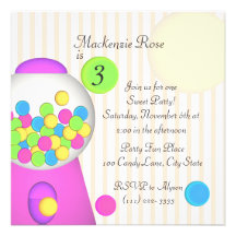 Bubblegum Candy Birthday Personalized Announcements