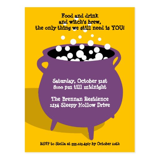 Bubbling cauldron potion yellow Halloween party Postcards