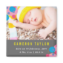 Bubbly Circles Pink Photo Baby Birth Announcement