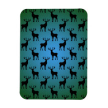 Buck Deer Pattern on Blue Green Rectangular Magnets
