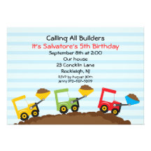 Bucket Loader Boys Construction Invitation