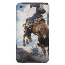 Bucking by NC Wyeth, Vintage Cowboy Rodeo Horse Barely There iPod Cases