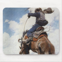 Bucking by NC Wyeth, Vintage Cowboy Rodeo Horse Mousepads