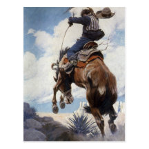Bucking by NC Wyeth, Vintage Cowboy Rodeo Horse Post Cards