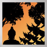 Buddha Sunset Silhouette Poster posters
