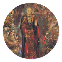 Buddha Walking Among the Flowers Round Sticker