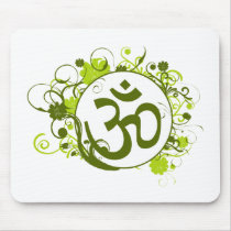 Buddhist Green Floral Om Mouse Mat