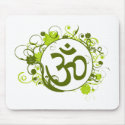 Buddhist Green Floral Om mousepads