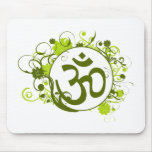 Buddhist Green Floral Om mousepads