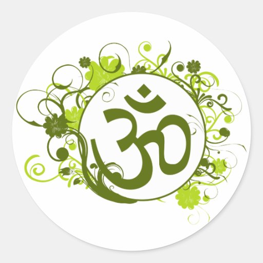 Buddhist Green Floral Om Round Stickers