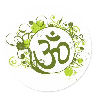 Buddhist Green Floral Om Round Stickers by BuddhaGifts
