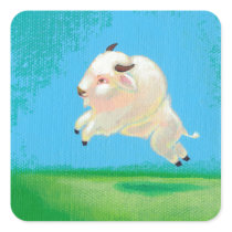 Buffalo art fun happy leaping white bison painting square stickers