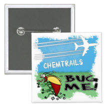 Bug running away from chemtrail plane pinback buttons