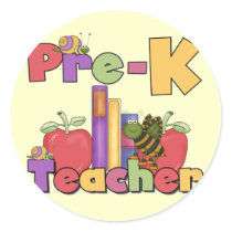 Bugs and Apples Pre-K Teacher Tshirts and Gifts Round Sticker