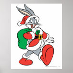 Bugs Bunny Santa walking happily posters