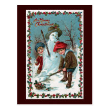 "Building the Snowman" Vintage Post Cards