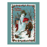 "Building the Snowman" Vintage Postcard