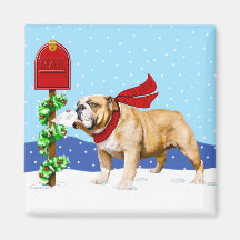 Bulldog Christmas Holiday Mail Refrigerator Magnet