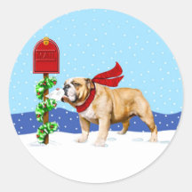 Bulldog Christmas Holiday Mail Round Stickers