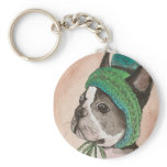 Bulldog Frances con gorro de lana keychains