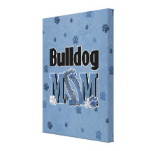 Bulldog MOM - Blue Gallery Wrapped Canvas