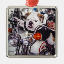 Bulldog on Motorcycle Ornaments