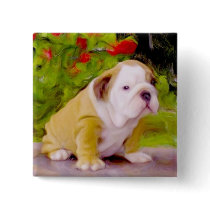 Bulldog puppy art button