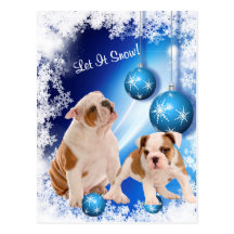 Bulldog Puppy Let It Snow Holiday Greeting Postcard