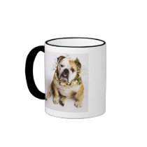 Bulldog with flower collar mug