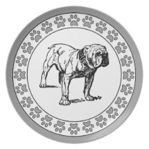 Bulldog with Pawprints Party Plate