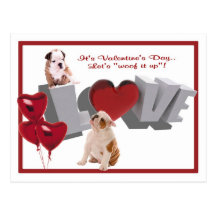 Bulldog Woof It Up Valentine's Day Postcard
