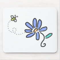 Bumble Bee and Blue Flower Mouse Pad