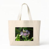 bumble bee,on a bachelor button canvas bag
