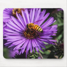 Bumble Bee on Purple Aster Flower Mousepads