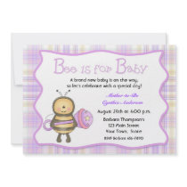 Bumble Bee Purple Plaid Baby Shower Invitation