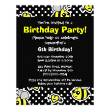Bumble Bee Yellow Black Polka Dot Party Invite