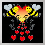 Bumble Bees & Hearts Art Posters