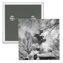 Bunch of balloons outdoors B&W low angle Buttons