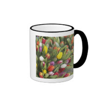 Bunches of colourful tulips mug